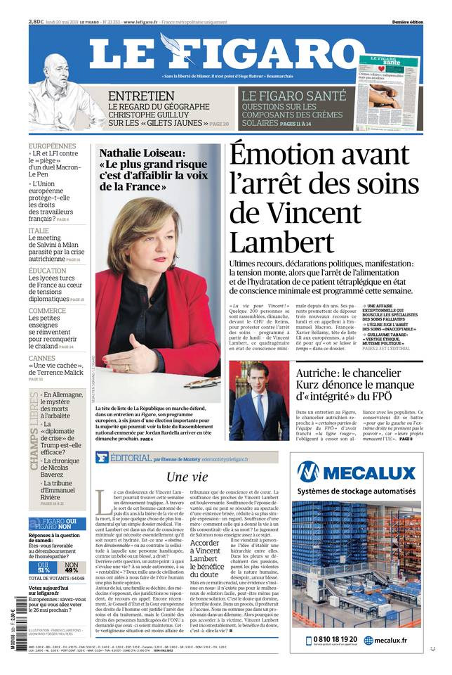 Le Figaro Une du 20 mai 2019