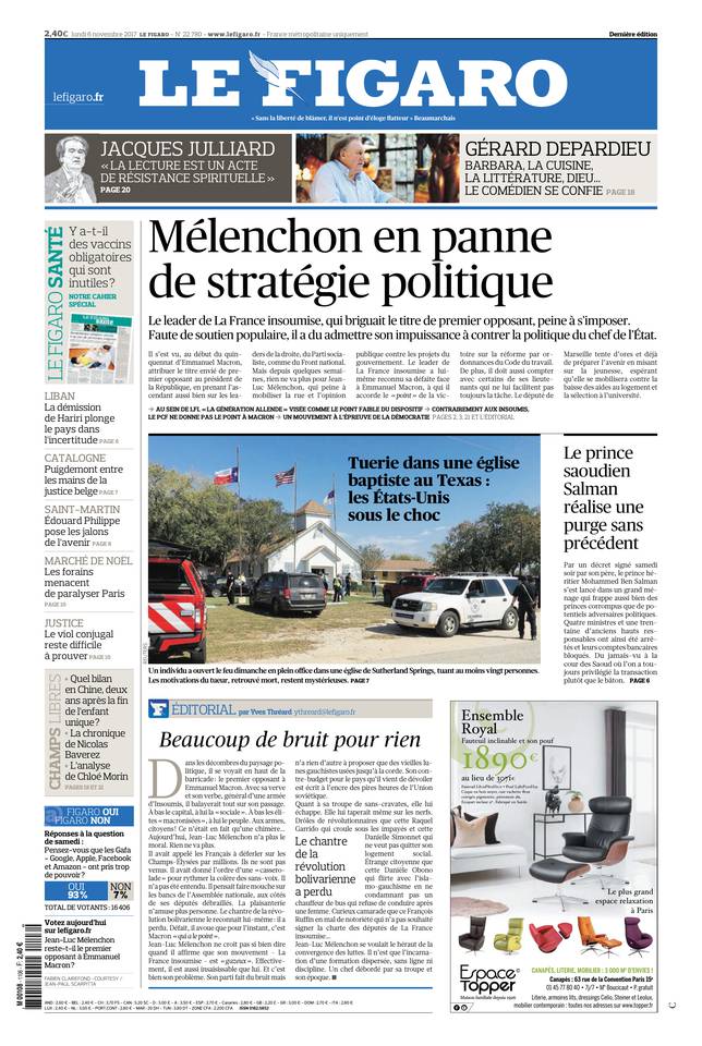 Le Figaro Une du 6 novembre 2017