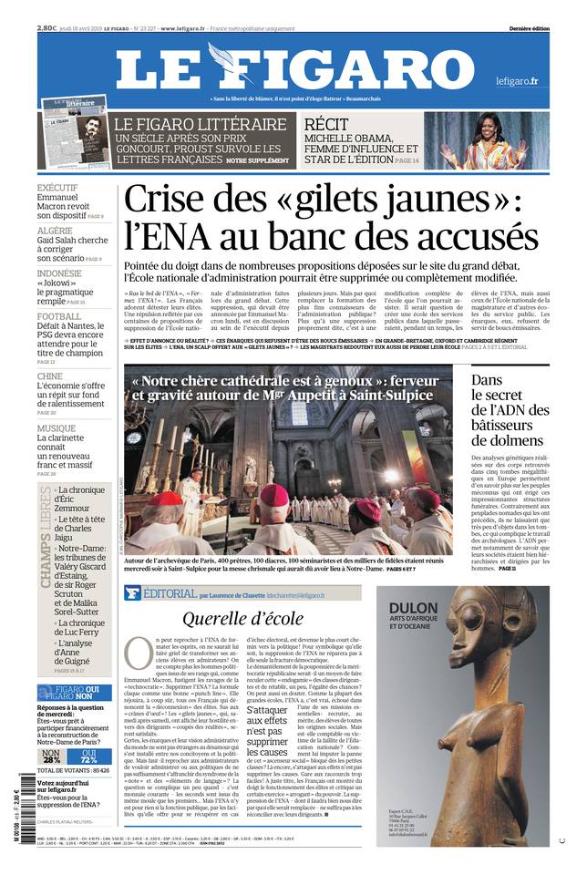 Le Figaro Une du 18 avril 2019