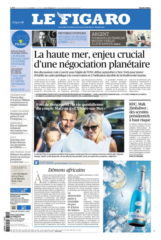 Le Figaro Une du 9 août 2018