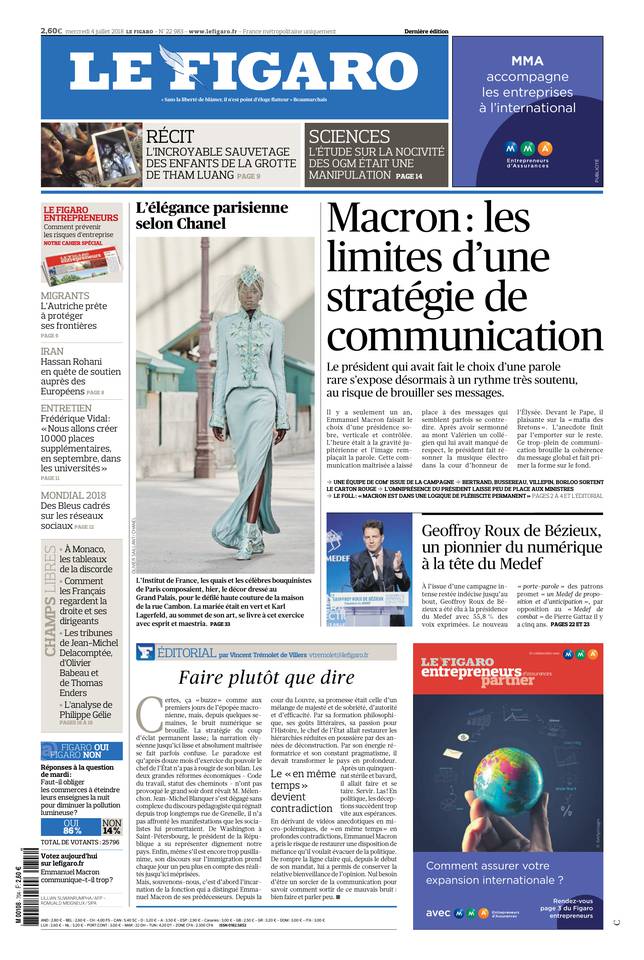 Le Figaro Une du 4 juillet 2018