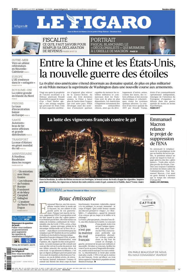 Le Figaro Une du 9 avril 2021