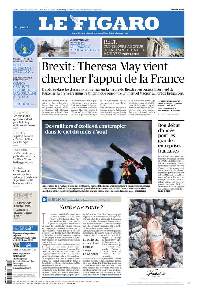 Le Figaro Une du 3 août 2018