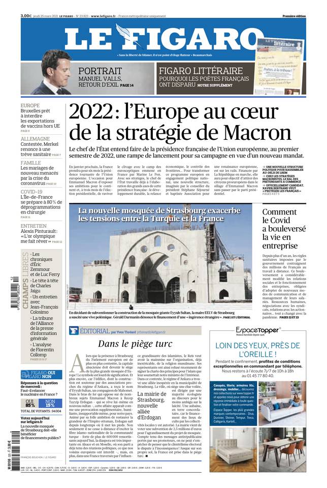 Le Figaro Une du 25 mars 2021