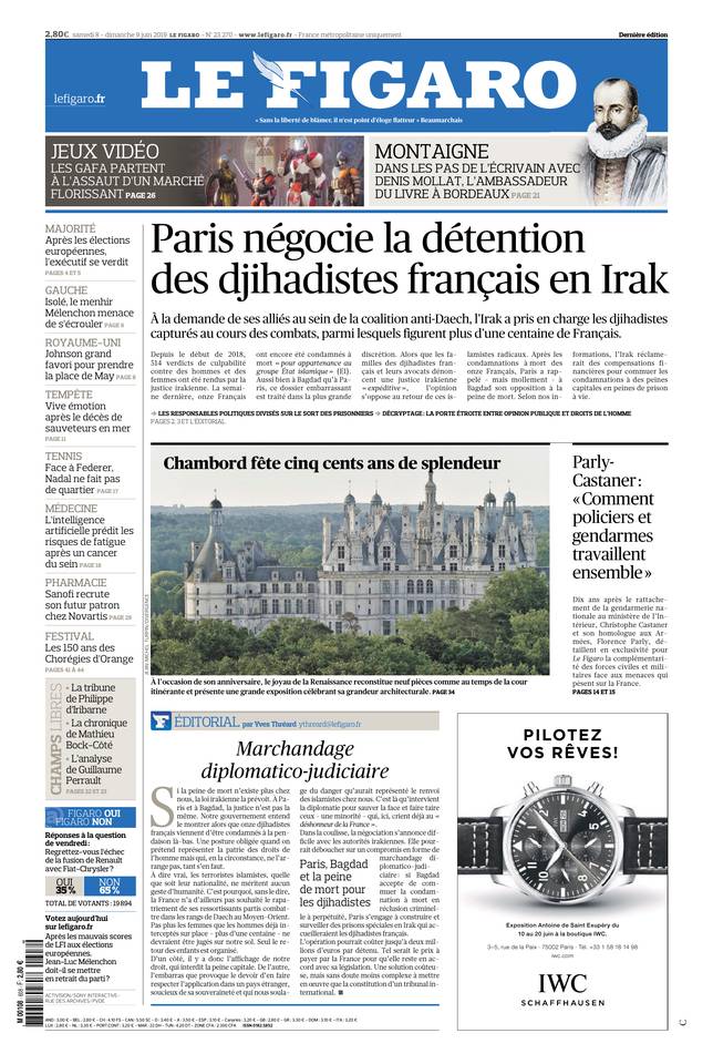 Le Figaro Une du 8 juin 2019