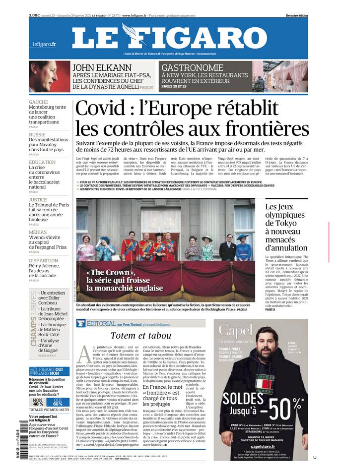 Le Figaro Une du 23 janvier 2021