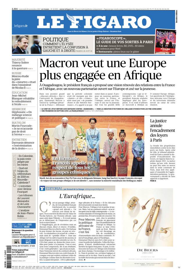 Le Figaro Une du 29 novembre 2017