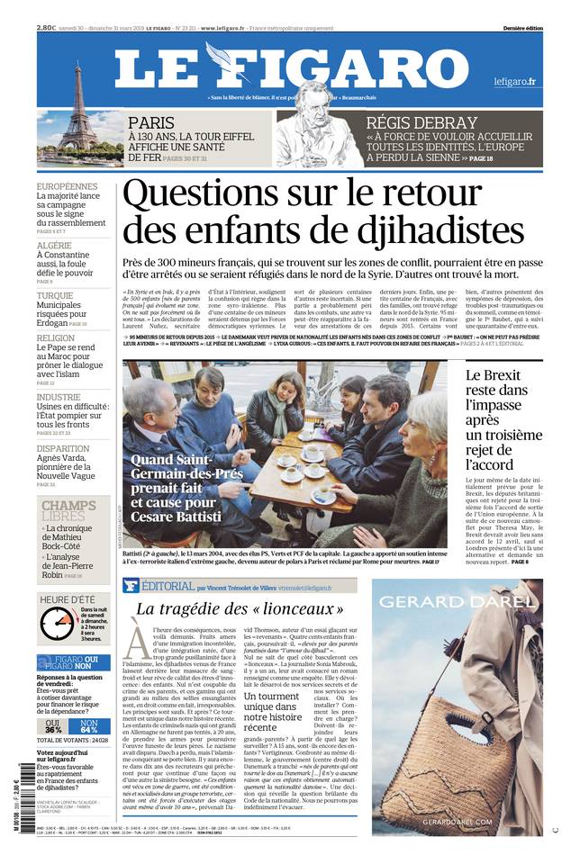 Le Figaro Une du 30 mars 2019