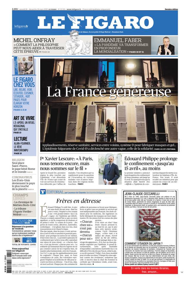 Le Figaro Une du 28 mars 2020