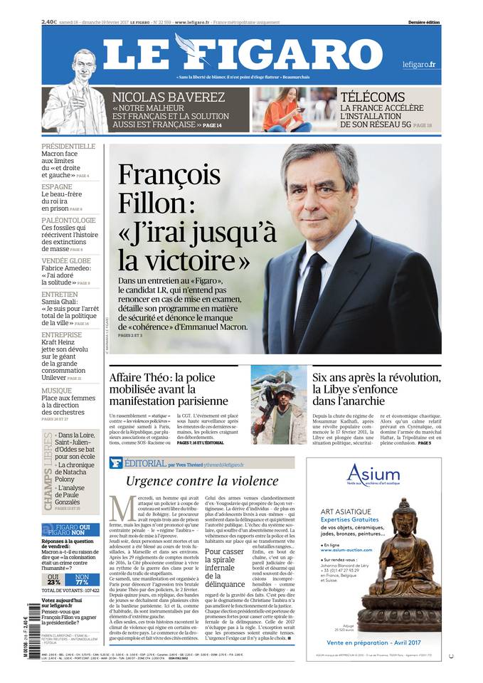 Le Figaro Une du 18 février 2017