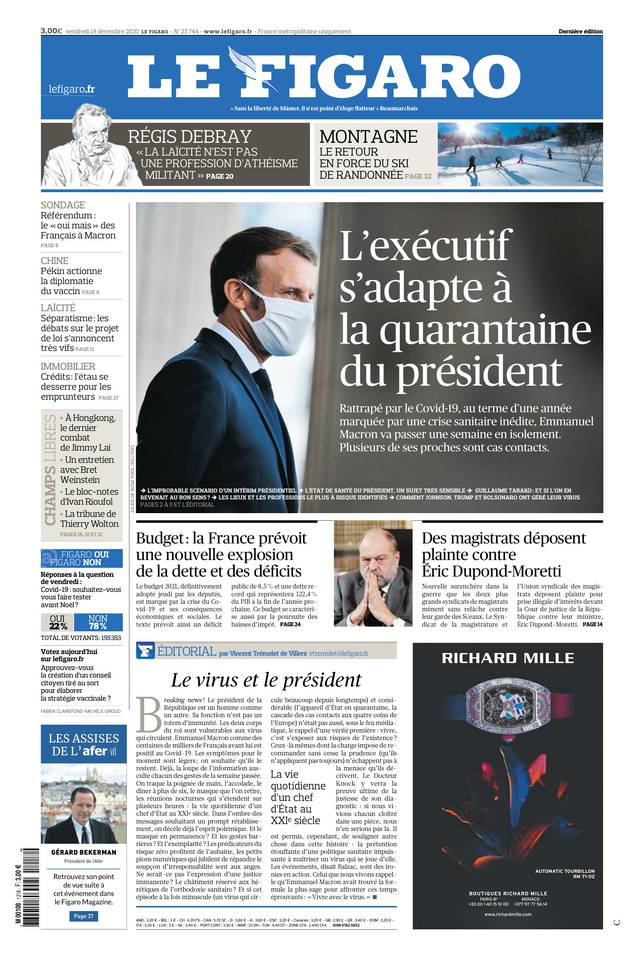 Le Figaro Une du 18 décembre 2020