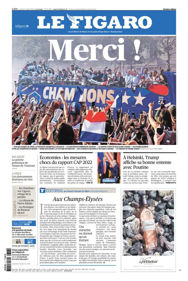 Le Figaro Une du 17 juillet 2018