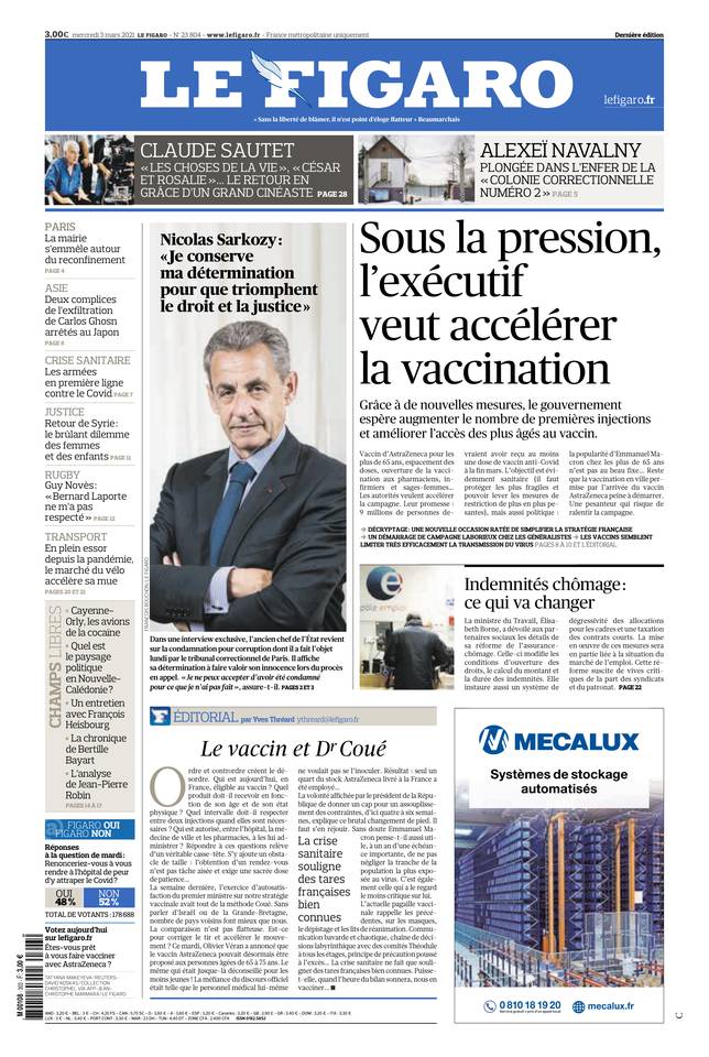 Le Figaro Une du 3 mars 2021