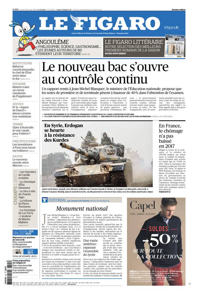 Le Figaro Une du 25 janvier 2018