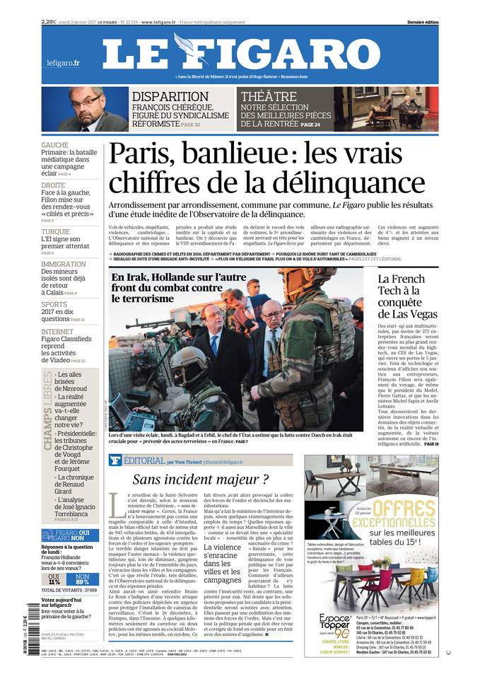 Le Figaro Une du 3 janvier 2017