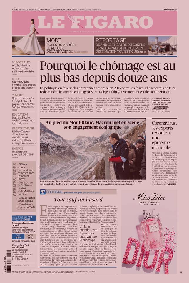 Le Figaro Une du 14 février 2020