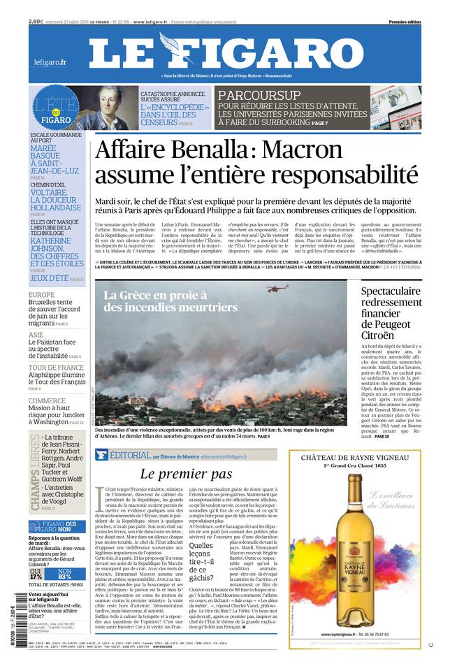 Le Figaro Une du 25 juillet 2018