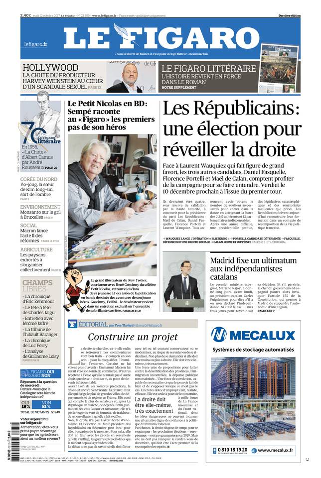 Le Figaro Une du 12 octobre 2017