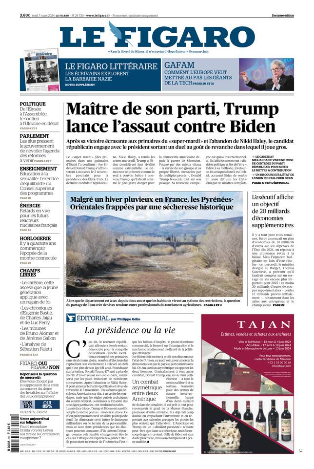 Le Figaro Une du 7 mars 2024