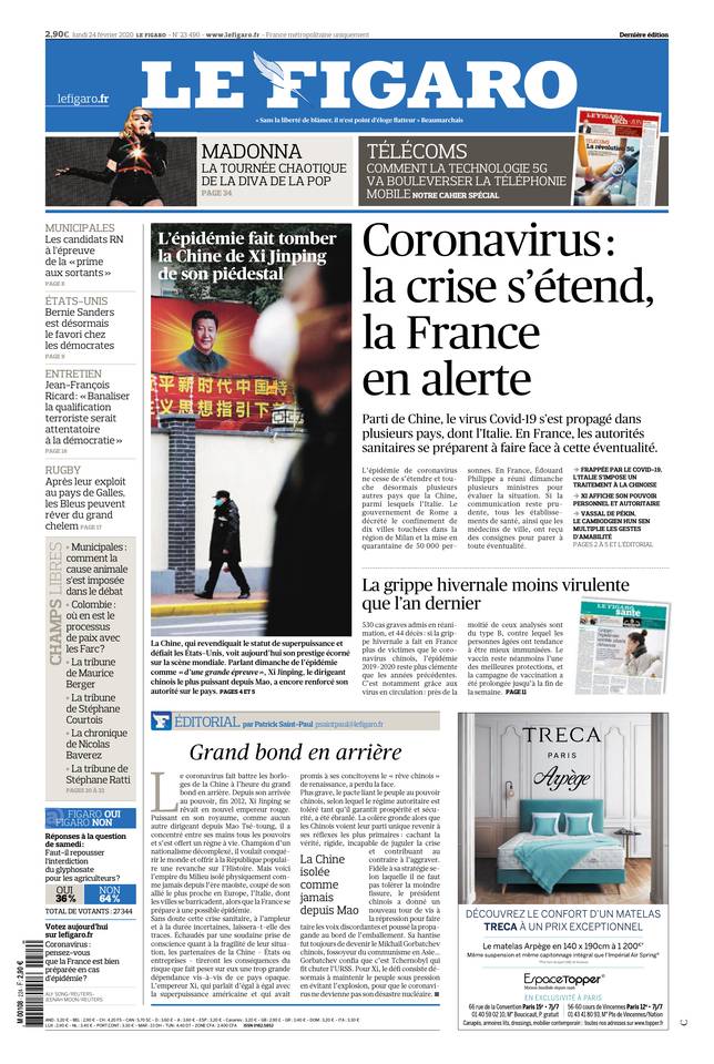 Le Figaro Une du 24 février 2020
