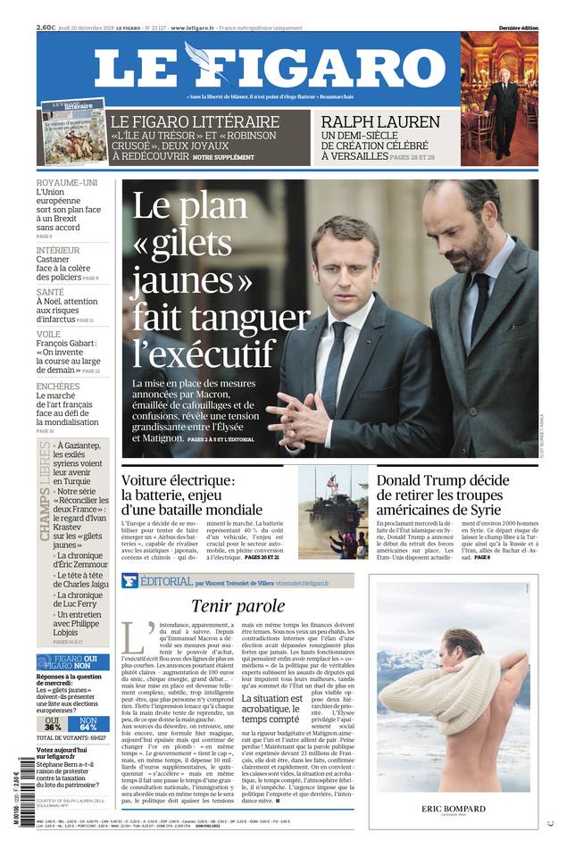 Le Figaro Une du 20 décembre 2018