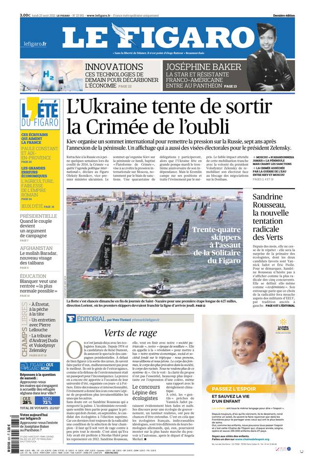 Le Figaro Une du 23 août 2021
