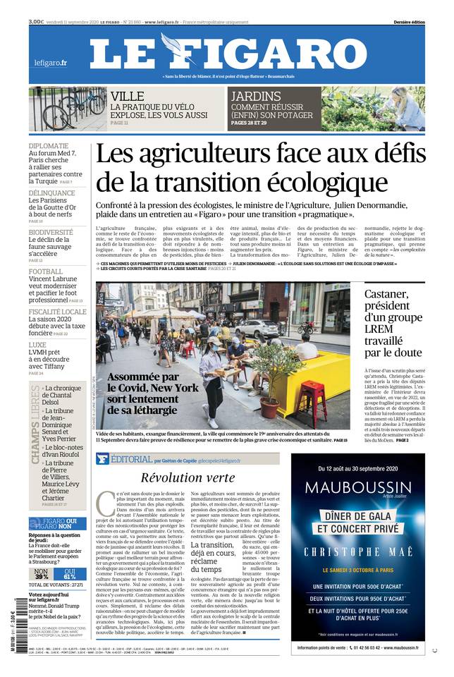 Le Figaro Une du 11 septembre 2020