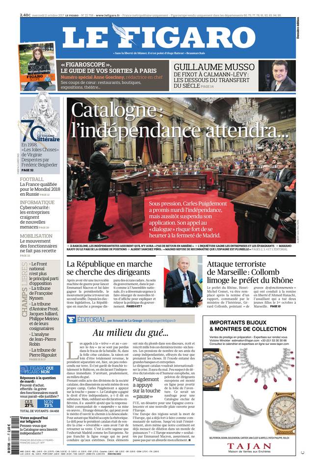 Le Figaro Une du 11 octobre 2017