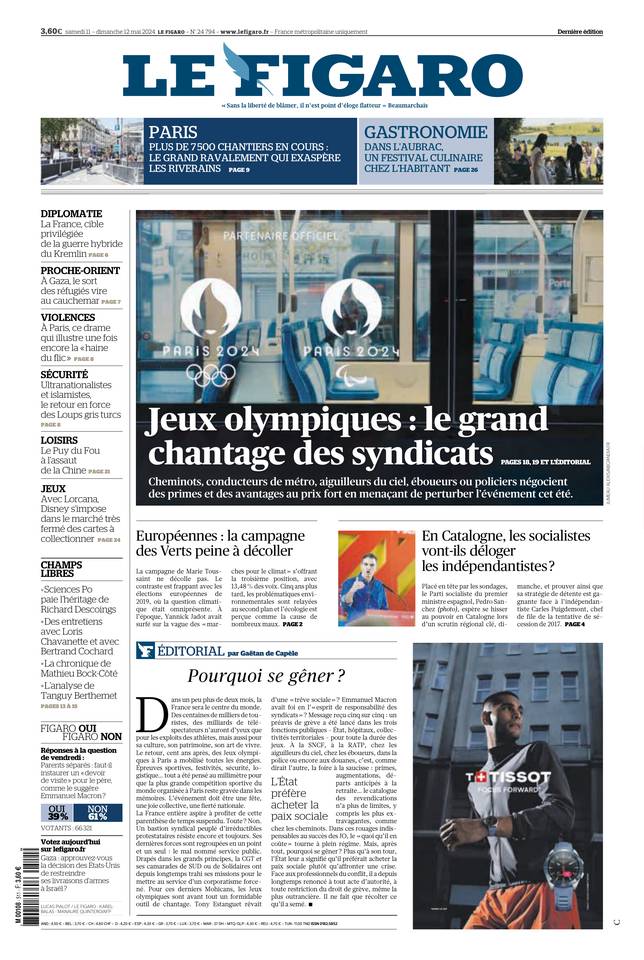 Le Figaro Une du 11 mai 2024