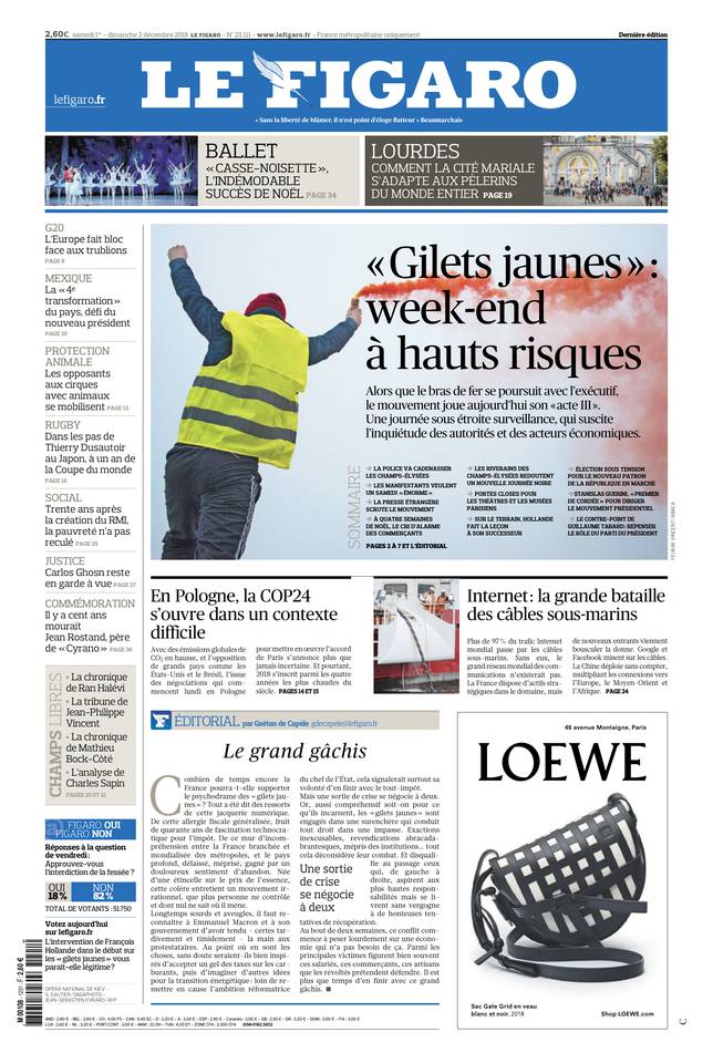 Le Figaro Une du 1 décembre 2018
