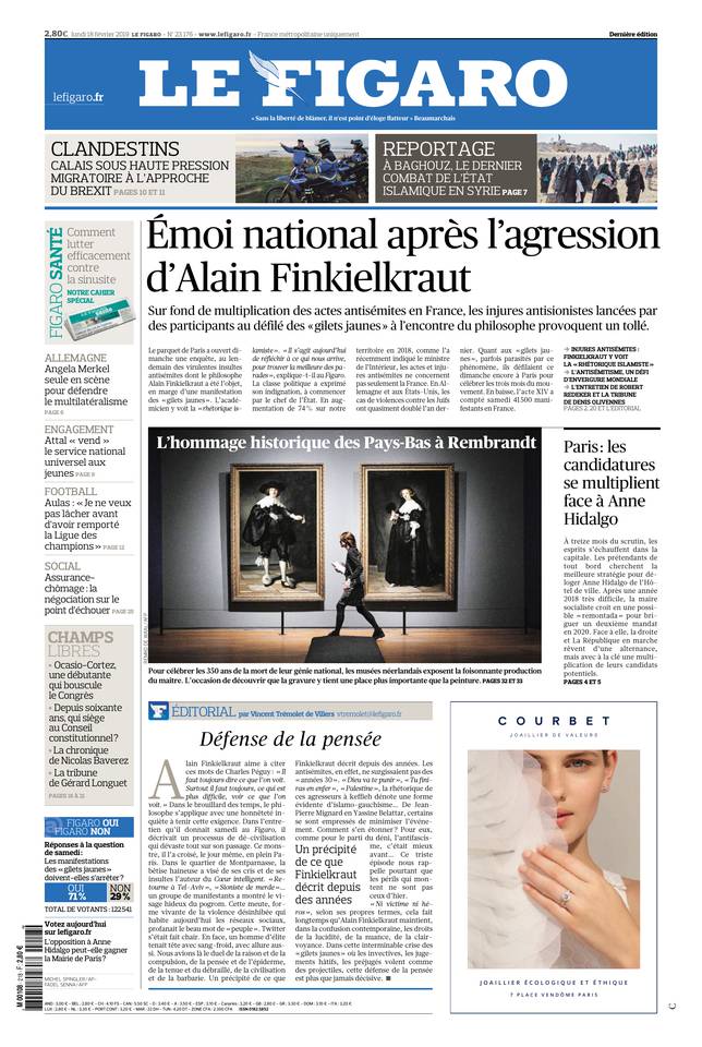 Le Figaro Une du 18 février 2019