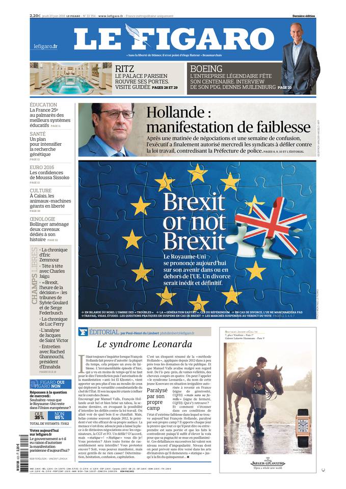 Le Figaro Une du 23 juin 2016