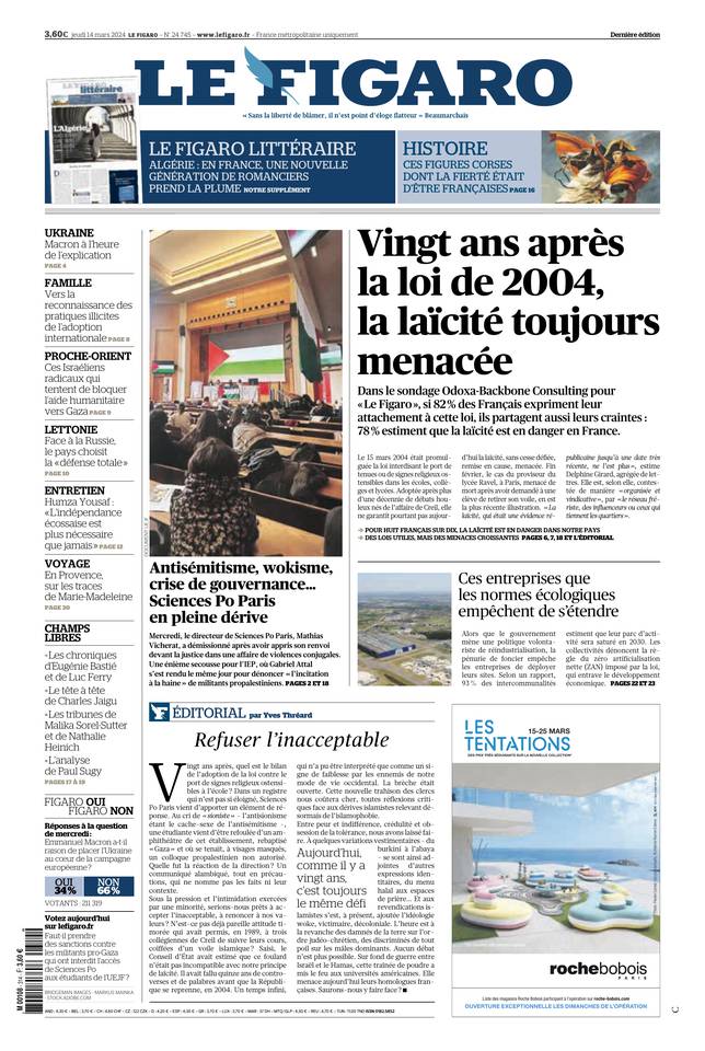 Le Figaro Une du 14 mars 2024