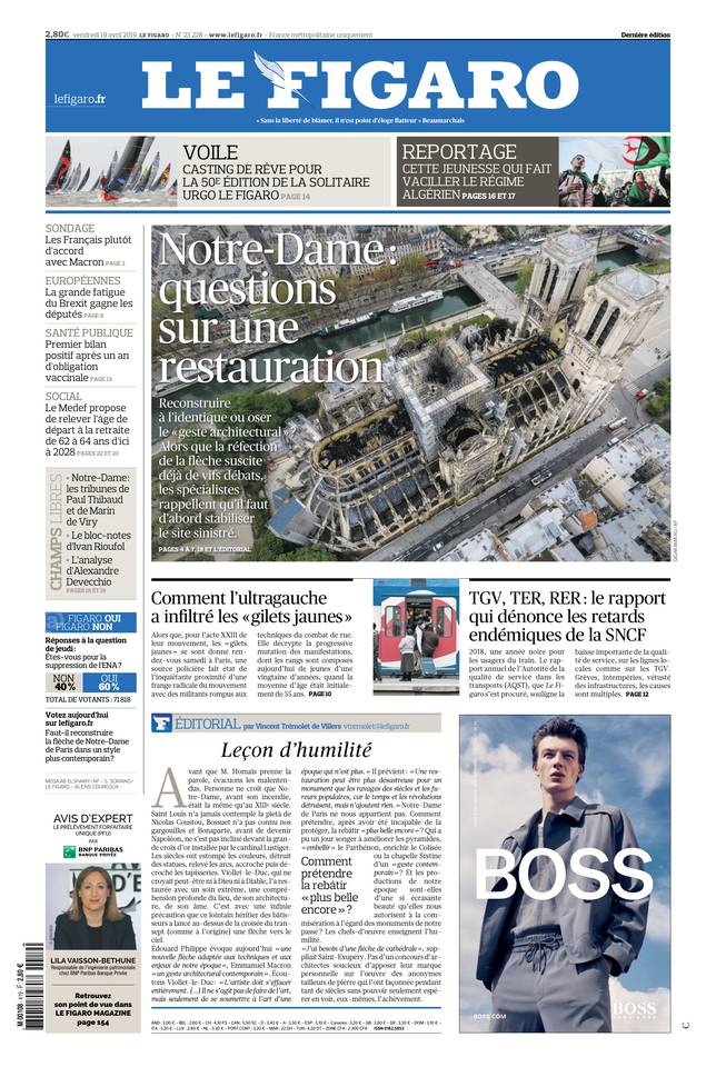 Le Figaro Une du 19 avril 2019