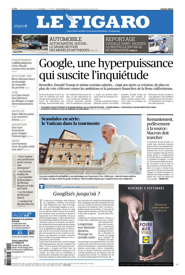 Le Figaro Une du 4 septembre 2018