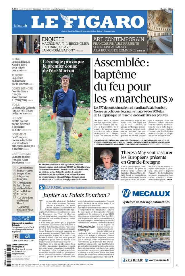 Le Figaro Une du 27 juin 2017