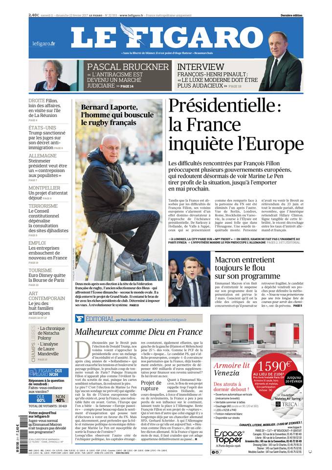Le Figaro Une du 11 février 2017