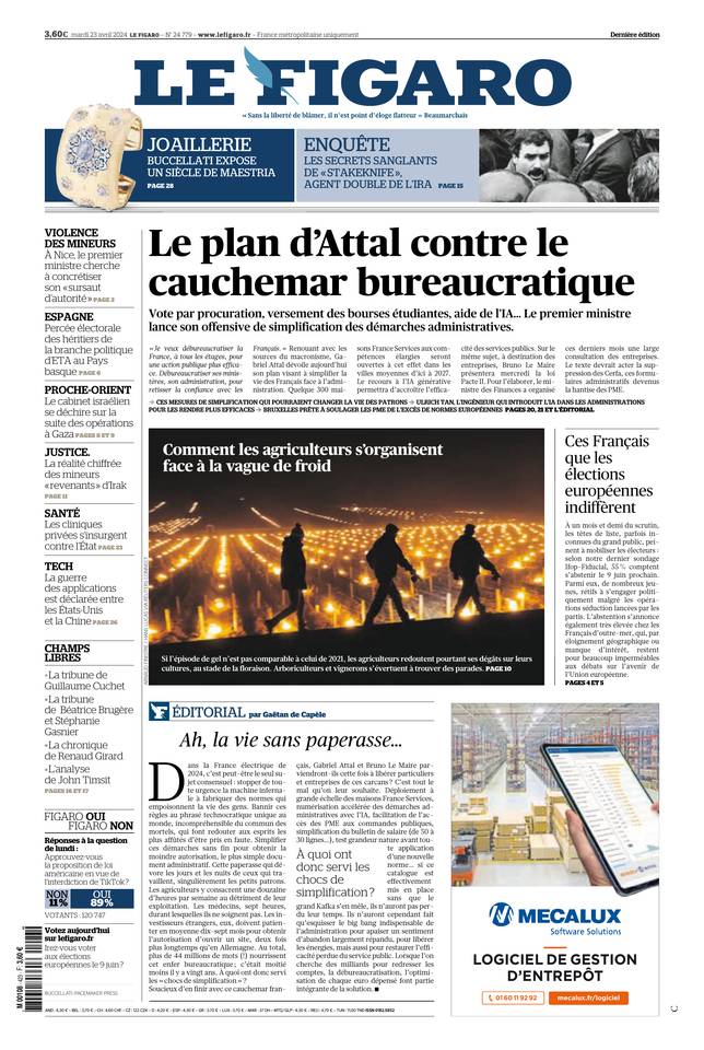 Le Figaro Une du 23 avril 2024
