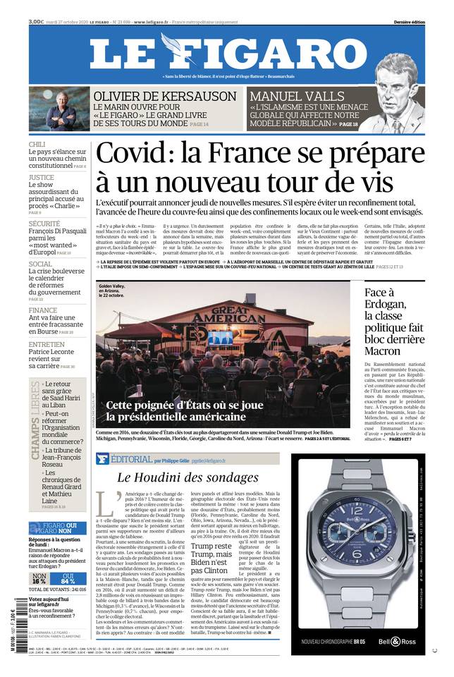 Le Figaro Une du 27 octobre 2020