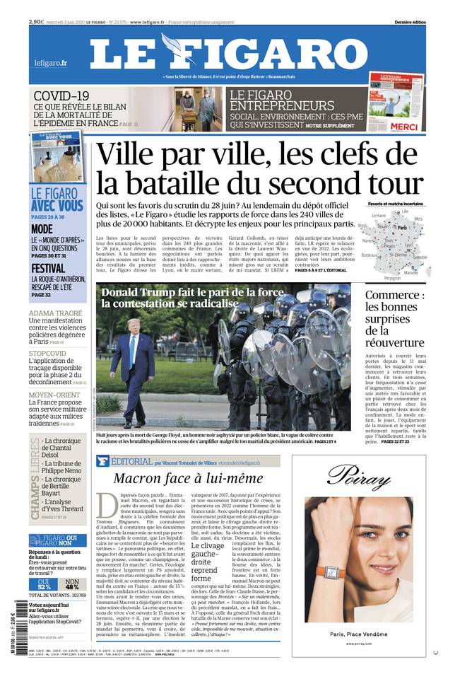 Le Figaro Une du 3 juin 2020