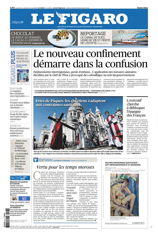 Le Figaro Une du 3 avril 2021