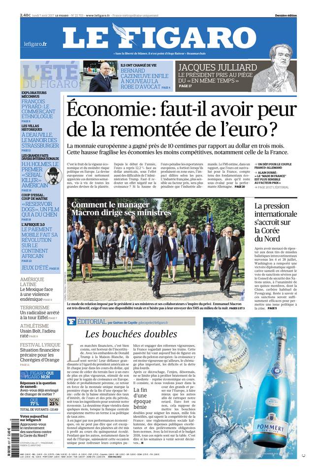 Le Figaro Une du 7 août 2017