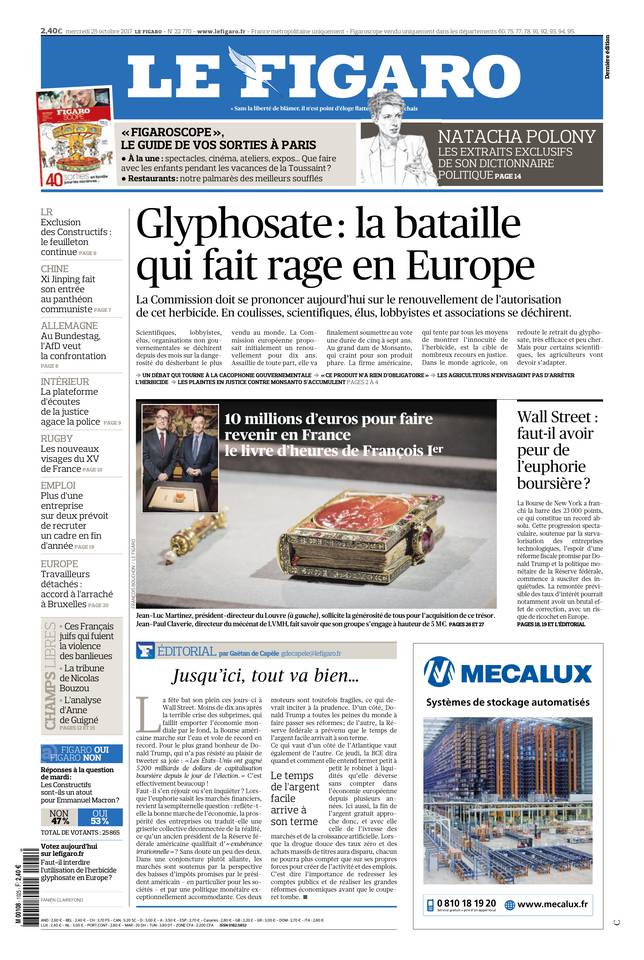 Le Figaro Une du 25 octobre 2017