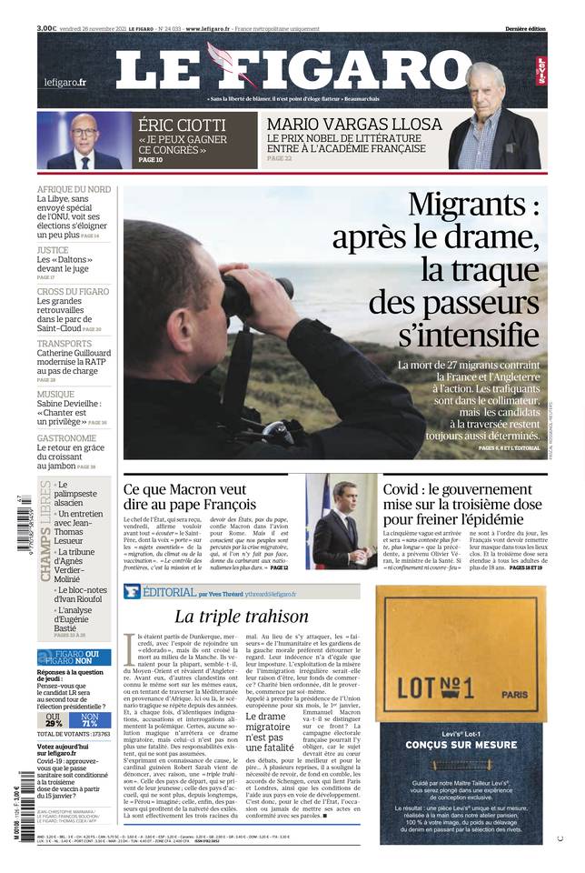 Le Figaro Une du 26 novembre 2021
