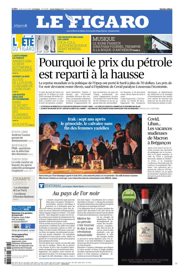 Le Figaro Une du 5 août 2021