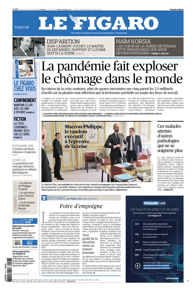 Le Figaro Une du 8 avril 2020