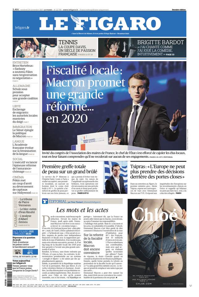 Le Figaro Une du 24 novembre 2017