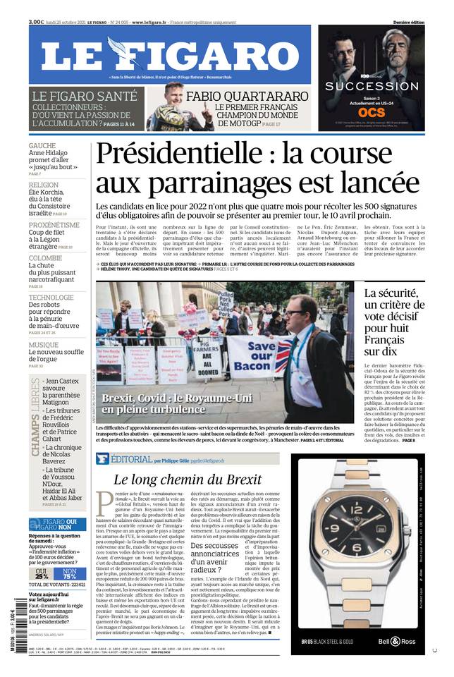 Le Figaro Une du 25 octobre 2021
