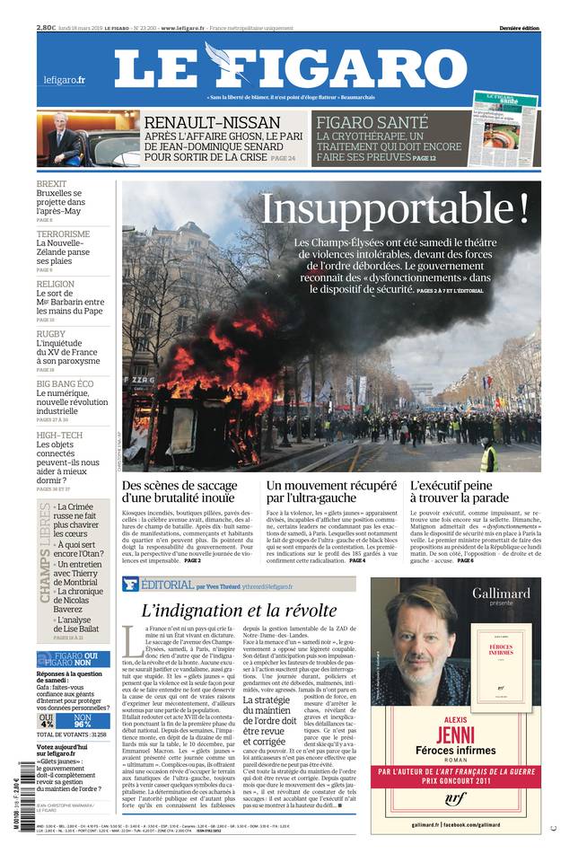 Le Figaro Une du 18 mars 2019