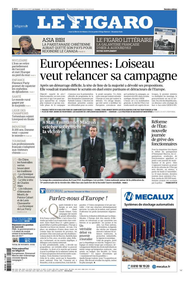 Le Figaro Une du 9 mai 2019